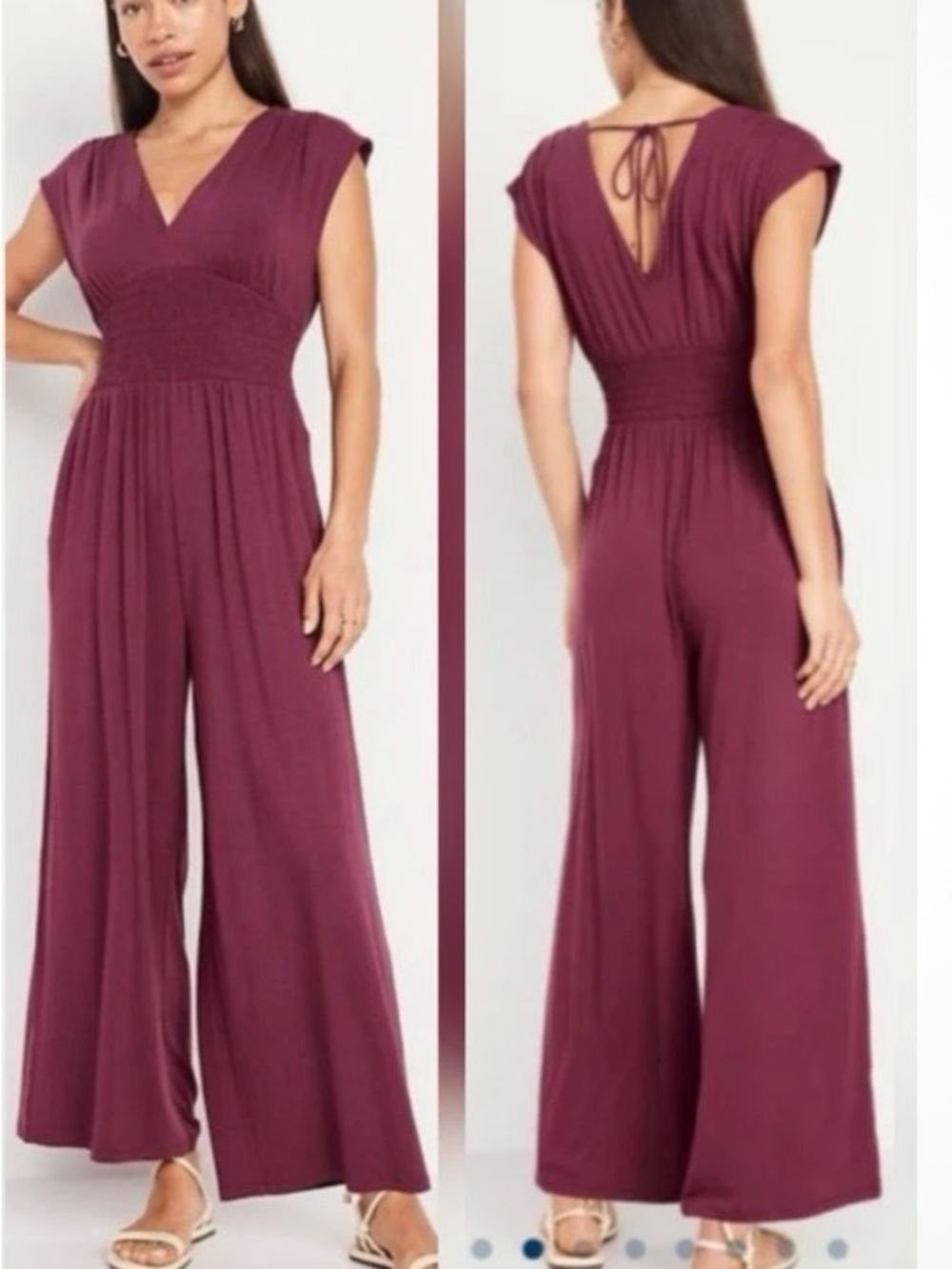 Old Navy Wide-Leg V-Neck Jumpsuit in Burgundy